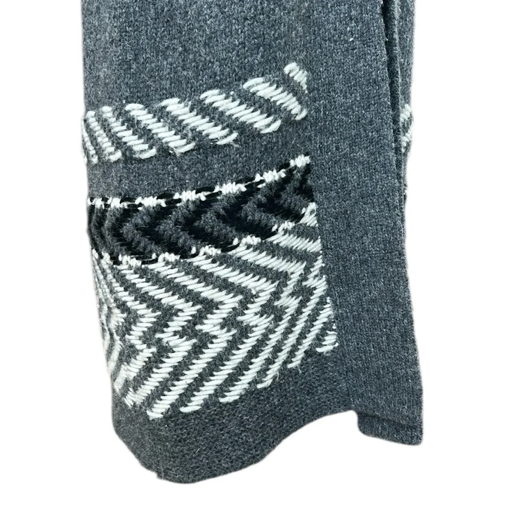 White + Warren Soft Alpaca Jacquard Vest Charcoal Multi Longline Open Front‎ L